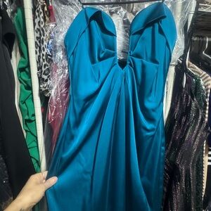 Elegant Strapless Blue Dress